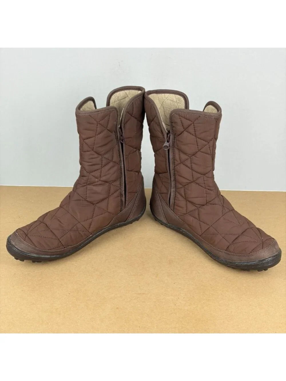 Columbia Minx Slip II Omni Heat Quilted Boots Womens 10 Brown Pull On Insulated
